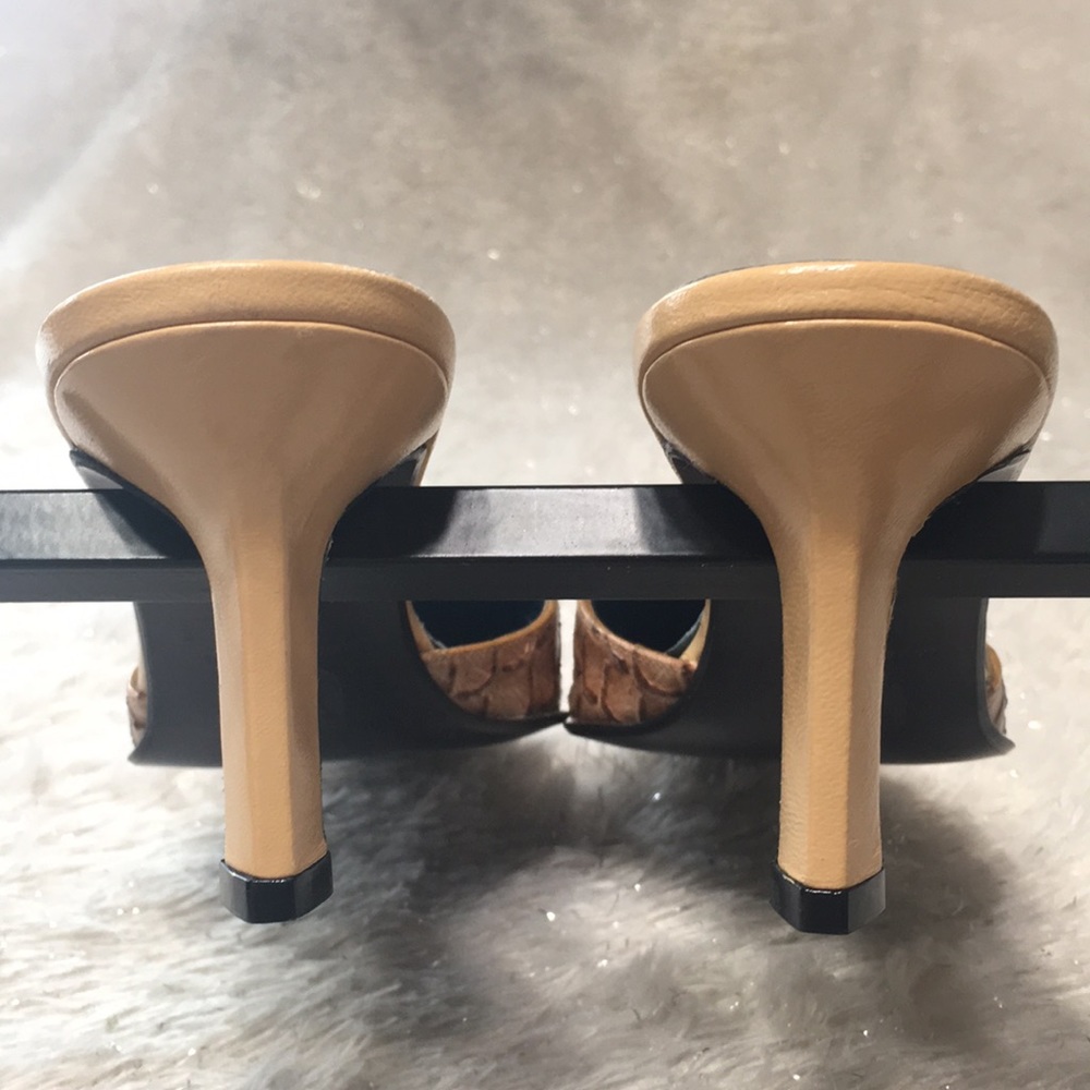 Vintage mule tan pointed toe reptile - Picture 4 of 12